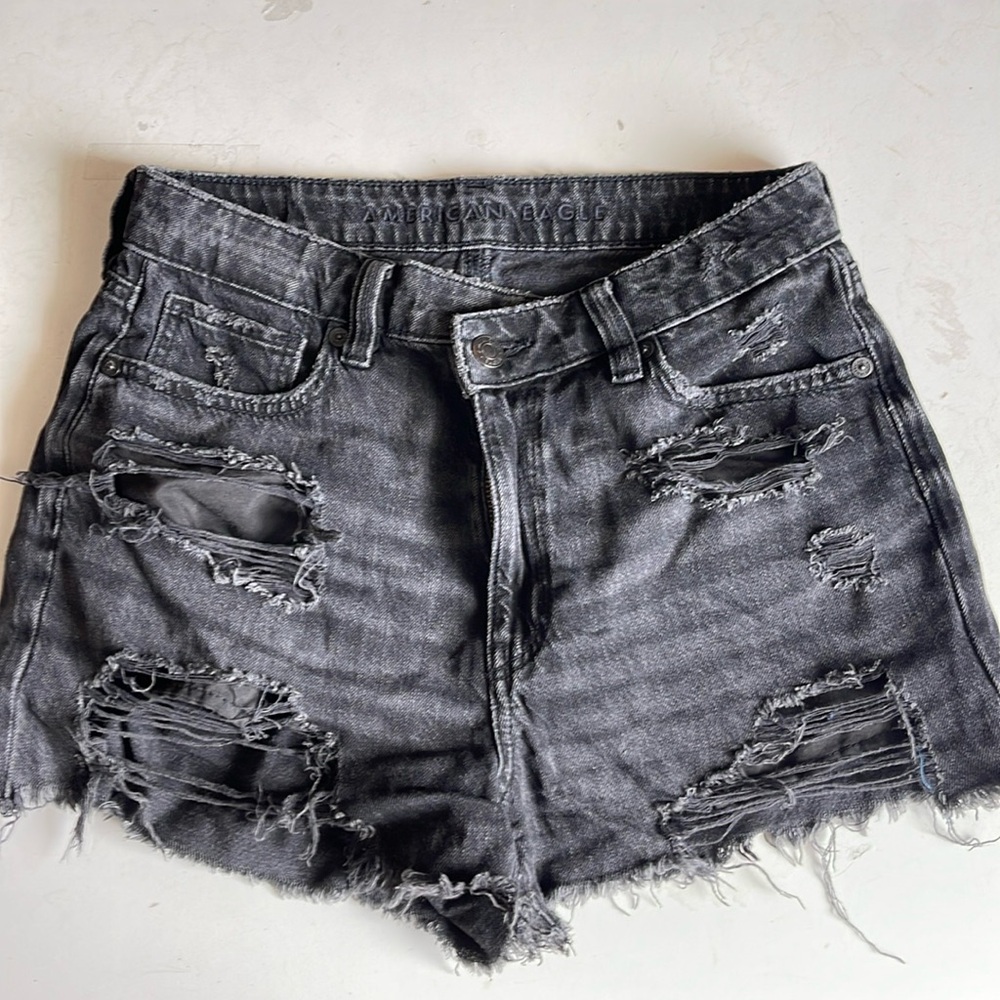 American Eagle Distressed Crossover Black Shorts